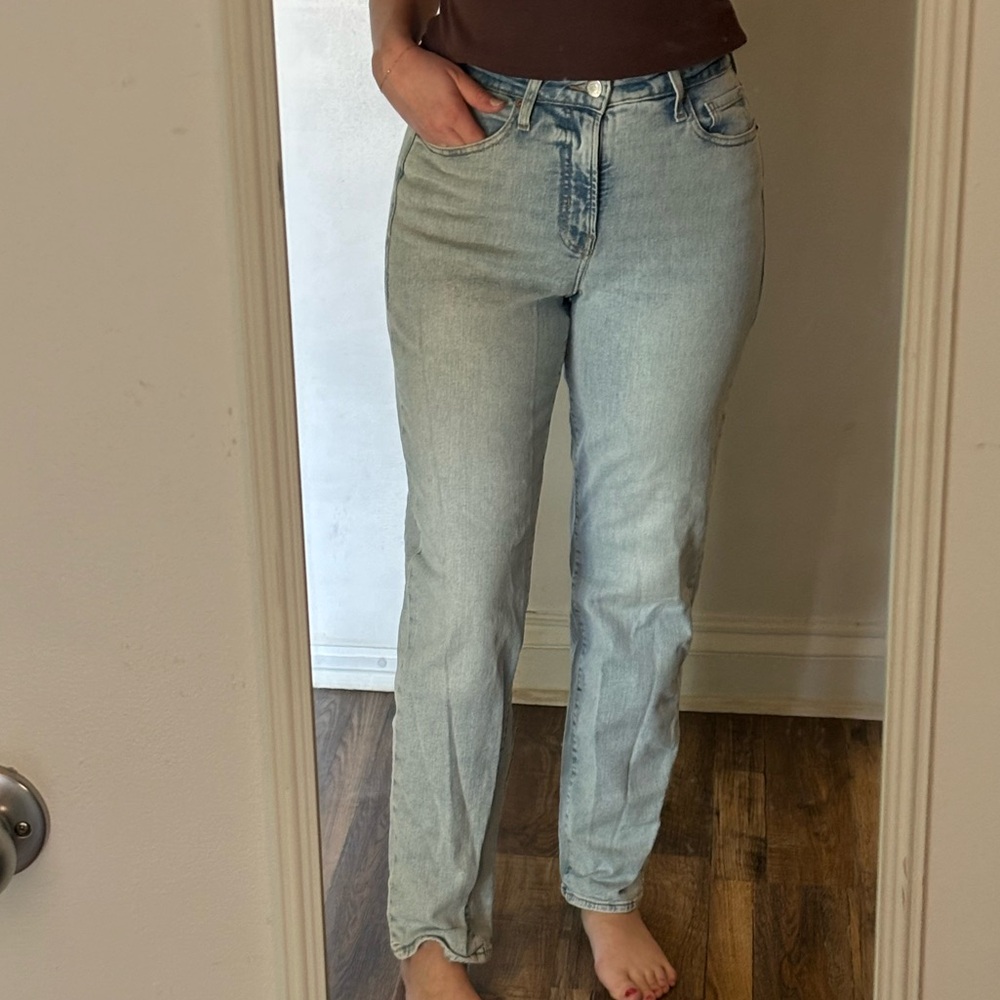 Light Wash, High-Rise, Straight-Leg Jeans